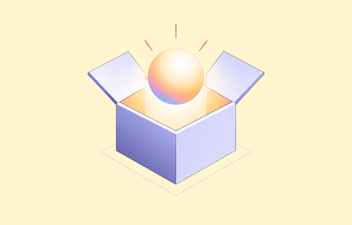 An open box with a glowing sphere rising out of it